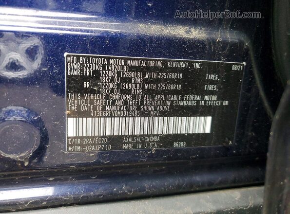 4T3E6RFV0MU049485 2021 TOYOTA RAV4 Blue 