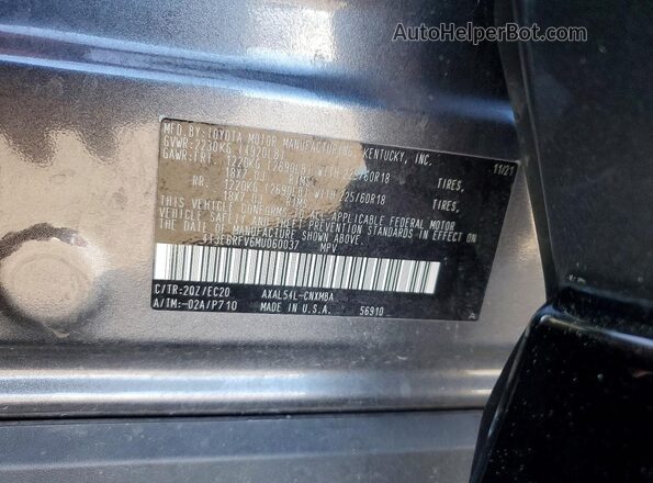 4T3E6RFV6MU060037 2021 TOYOTA RAV4 Gray Widok naklejki z numerem VIN