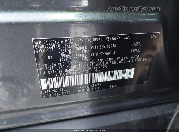 4T3E6RFV8RU173673 2024 TOYOTA RAV4 HYBRID Gray Vista del compartimento del motor