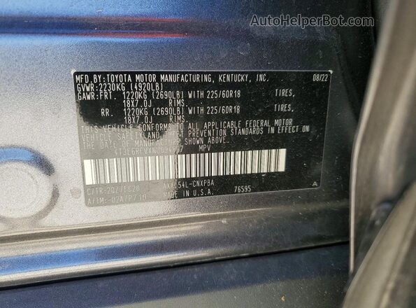 4T3E6RFVXNU094807 2022 TOYOTA RAV4 Gray VIN sticker view