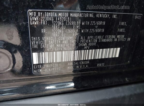 4T3T6RFV2NU080407 2022 TOYOTA RAV4 HYBRID Black Շարժիչի բաժամունքի տեսք