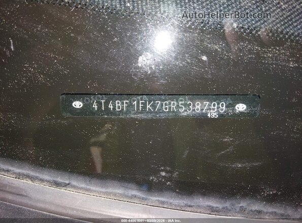 4T4BF1FK7GR538799 2016 TOYOTA LE Black Vista del compartimento del motor