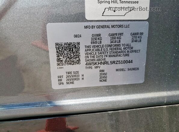4W5KHNRL5RZ510044 2024 ACURA ZDX Gray VIN կոդի պիտակի տեսք