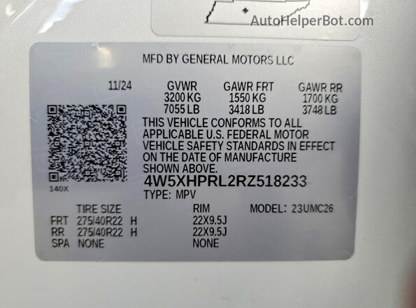 4W5XHPRL2RZ518233 2024 ACURA ZDX White Vista de la etiqueta del VIN