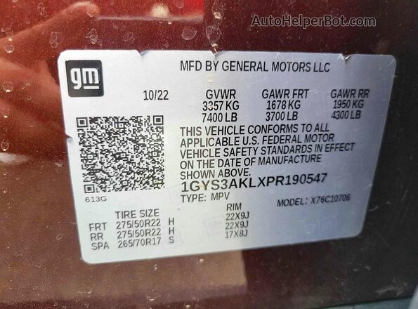 1GYS3AKLXPR190547 2023 CADILLAC ESCALADE Burgundy Widok wnętrza z tyłu
