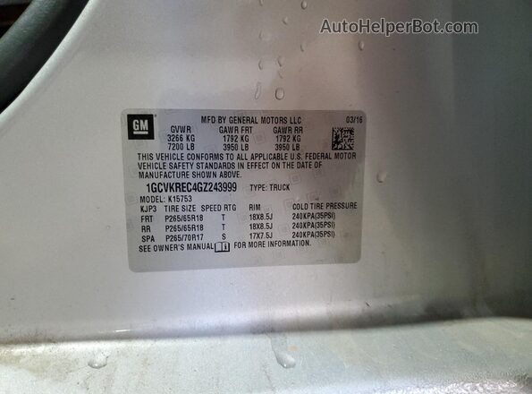 1GCVKREC4GZ243999 2016 CHEVROLET SILVERADO Silver 