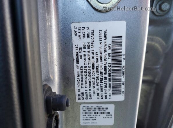 7FARW1H58HE000423 2017 HONDA CRV Silver 