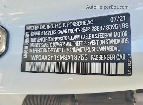 WP0AA2Y16MSA18753 2021 PORSCHE TAYCAN White Вид задніх сидінь