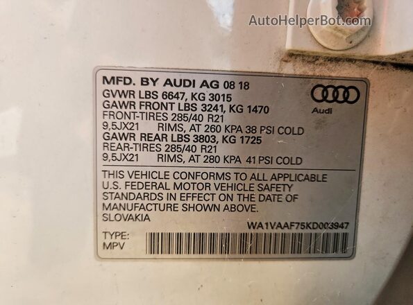 WA1VAAF75KD003947 2019 AUDI Q7 White 