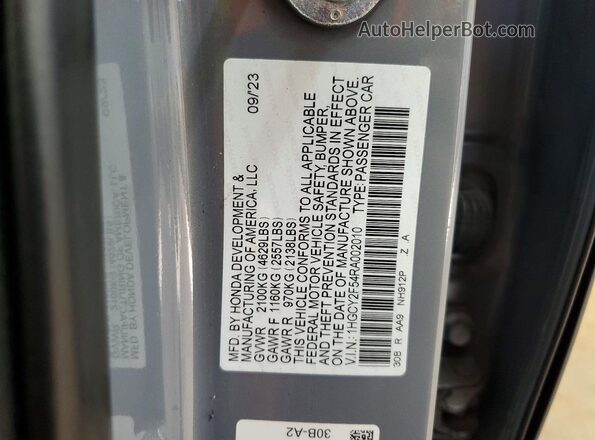 1HGCY2F54RA002010 2024 HONDA ACCORD Gray Widok naklejki z numerem VIN