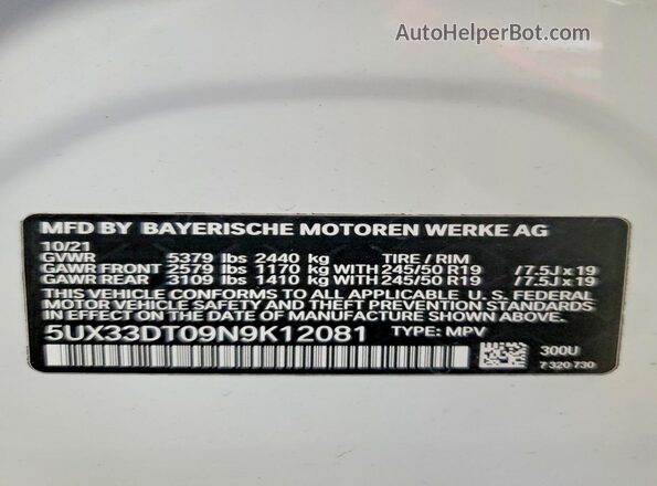 5UX33DT09N9K12081 2022 BMW X4 White Панорамний вид салону 360°