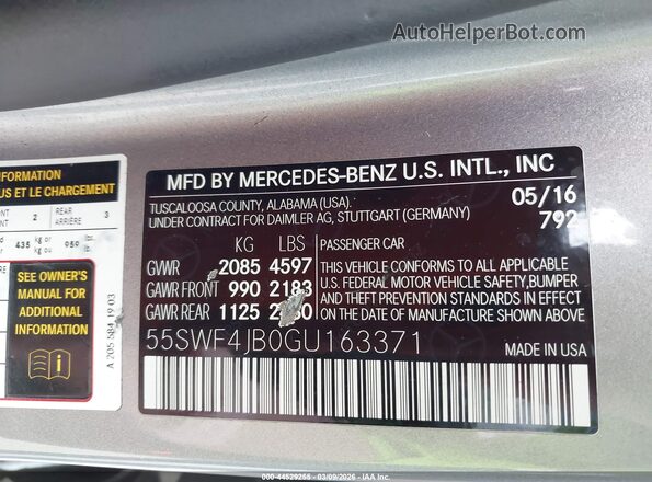 55SWF4JB0GU163371 2016 MERCEDES-BENZ C-CLASS Серебряный Вид подкапотного пространства