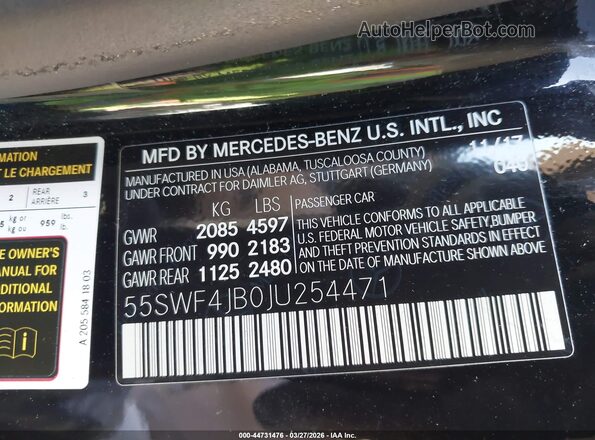 55SWF4JB0JU254471 2018 MERCEDES-BENZ C-CLASS Black Widok komory silnika