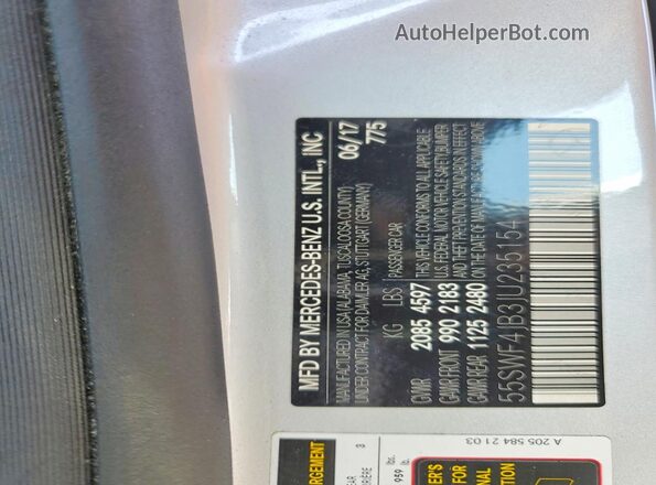 55SWF4JB3JU235154 2018 MERCEDES-BENZ C Silver Widok naklejki z numerem VIN