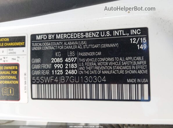 55SWF4JB7GU130304 2016 MERCEDES-BENZ C-CLASS Белый Вид подкапотного пространства