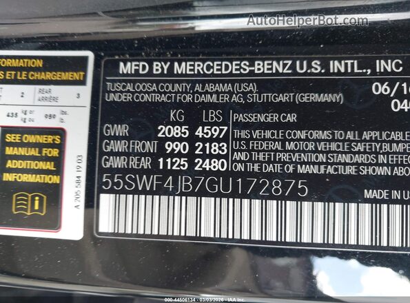 55SWF4JB7GU172875 2016 MERCEDES-BENZ C-CLASS Black Widok komory silnika