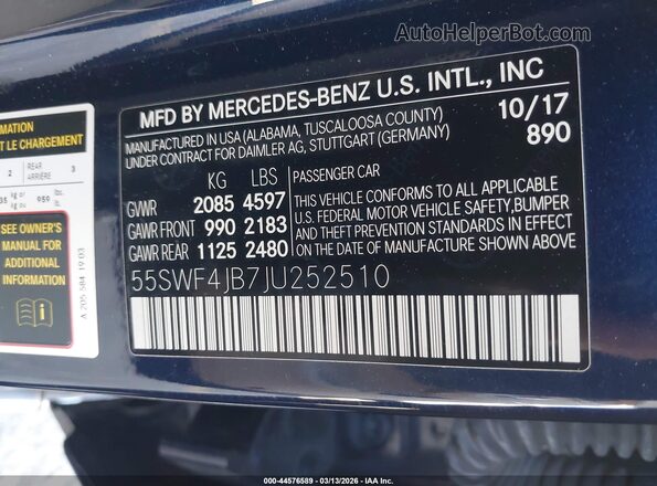 55SWF4JB7JU252510 2018 MERCEDES-BENZ C-CLASS Dark Blue Вид подкапотного пространства