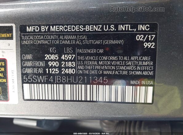 55SWF4JB8HU211345 2017 MERCEDES-BENZ C-CLASS Gray Engine compartment view