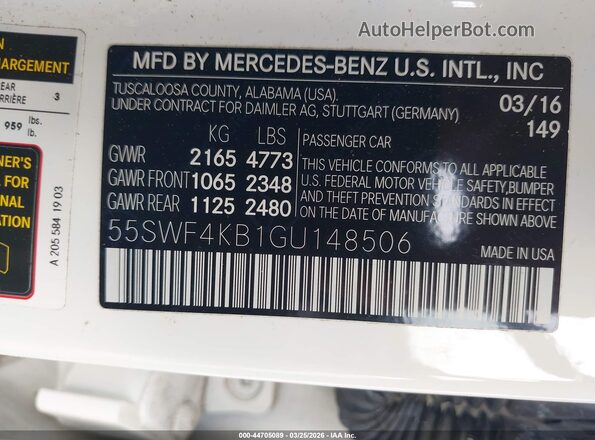 55SWF4KB1GU148506 2016 MERCEDES-BENZ C-CLASS White Engine compartment view