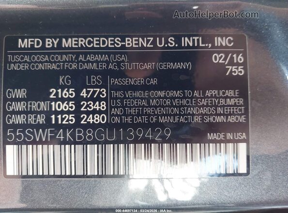 55SWF4KB8GU139429 2016 MERCEDES-BENZ C-CLASS Gray Вид підкапотного простору
