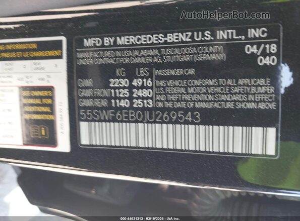 55SWF6EB0JU269543 2018 MERCEDES-BENZ AMG C 43 Черный Вид подкапотного пространства