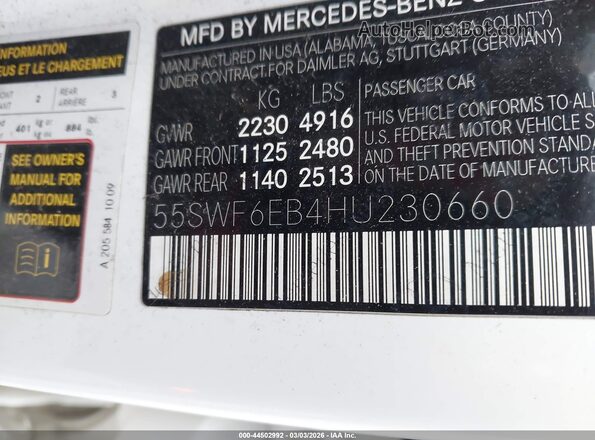 55SWF6EB4HU230660 2017 MERCEDES-BENZ AMG C 43 White Widok komory silnika