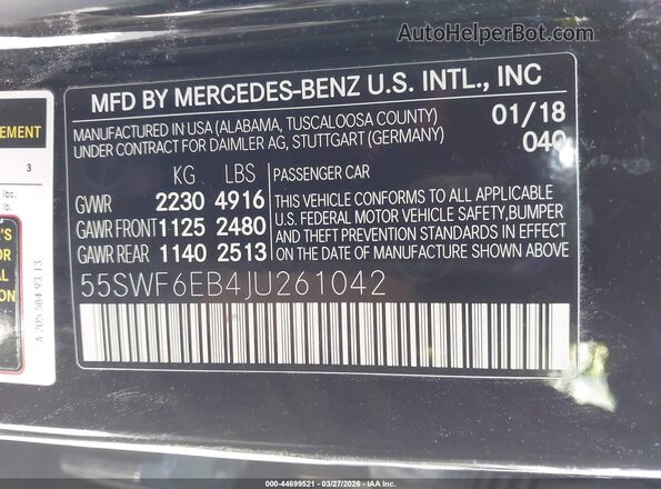 55SWF6EB4JU261042 2018 MERCEDES-BENZ AMG C 43 Black ძრავის განყოფილების ხედი