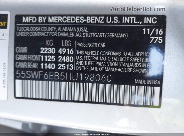 55SWF6EB5HU198060 2017 MERCEDES-BENZ AMG C 43 Серебряный Вид подкапотного пространства
