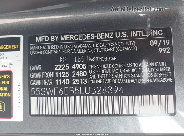 55SWF6EB5LU328394 2020 MERCEDES-BENZ AMG C 43 Gray 