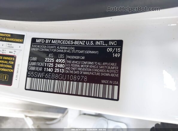 55SWF6EB8GU108978 2016 MERCEDES-BENZ C-CLASS White ძრავის განყოფილების ხედი