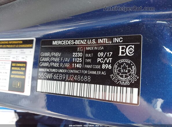 55SWF6EB9JU248688 2018 MERCEDES-BENZ AMG C 43 Blue Շարժիչի բաժամունքի տեսք