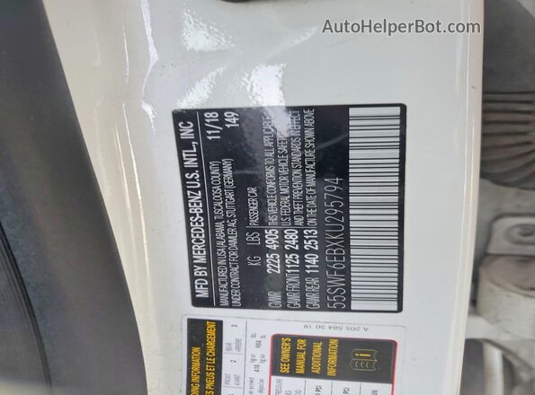 55SWF6EBXKU295794 2019 MERCEDES-BENZ C White 