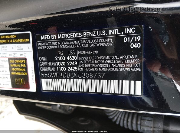 55SWF8DB3KU308737 2019 MERCEDES-BENZ C-CLASS Black 