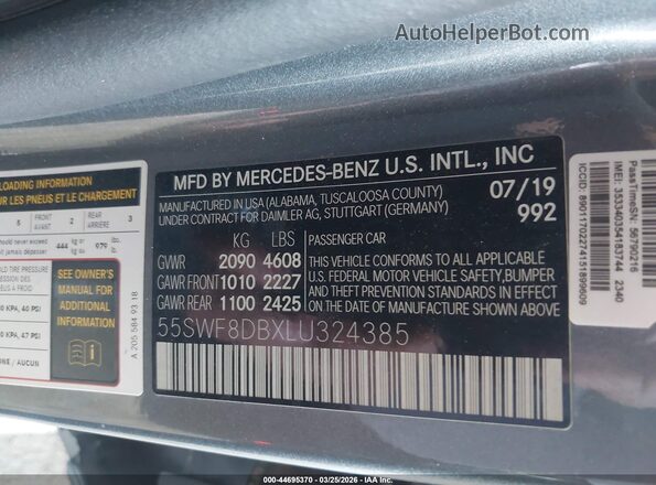 55SWF8DBXLU324385 2020 MERCEDES-BENZ C-CLASS Gray Вид підкапотного простору