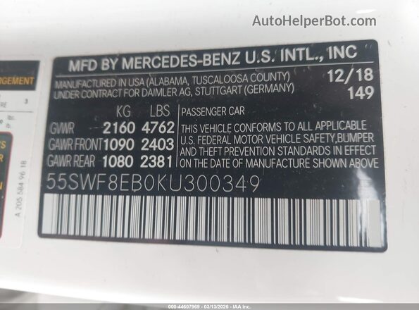 55SWF8EB0KU300349 2019 MERCEDES-BENZ C-CLASS Белый Вид подкапотного пространства