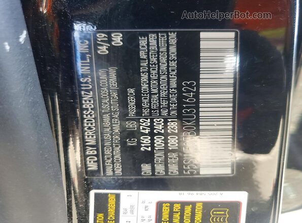 55SWF8EB0KU316423 2019 MERCEDES-BENZ C Black VIN sticker view