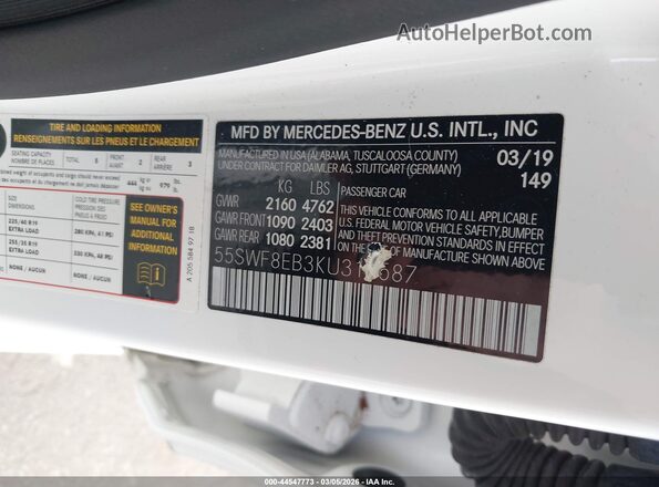 55SWF8EB3KU315587 2019 MERCEDES-BENZ C-CLASS White 