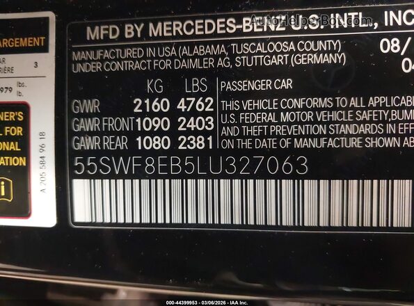 55SWF8EB5LU327063 2020 MERCEDES-BENZ C-CLASS Черный Вид подкапотного пространства