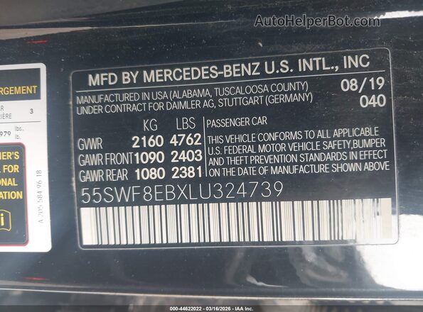 55SWF8EBXLU324739 2020 MERCEDES-BENZ C-CLASS Black Вид підкапотного простору