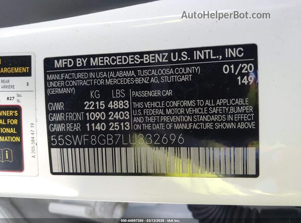 55SWF8GB7LU332696 2020 MERCEDES-BENZ AMG C 63 Белый Вид подкапотного пространства