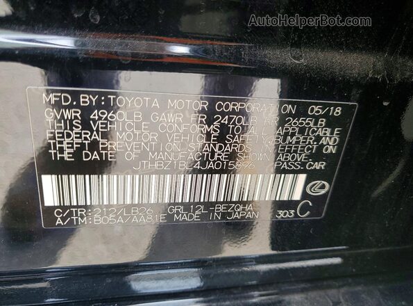 JTHBZ1BL4JA015896 2018 LEXUS GS Black VIN կոդի պիտակի տեսք