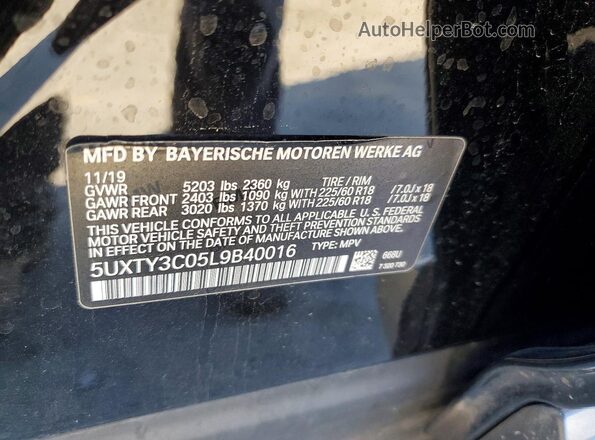 5UXTY3C05L9B40016 2020 BMW X3 Black სალონის 360-გრადუსიანი ხედი