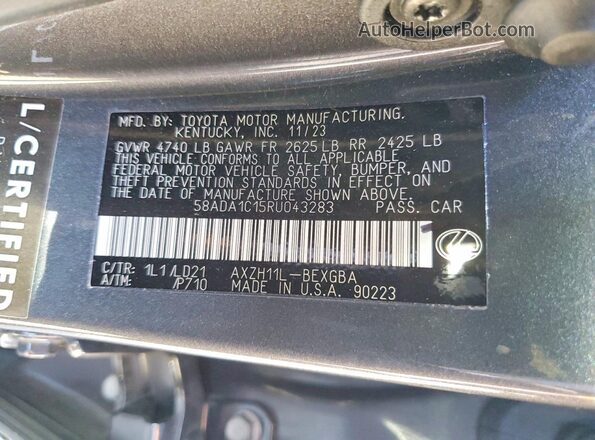 58ADA1C15RU043283 2024 LEXUS ES Gray Widok naklejki z numerem VIN