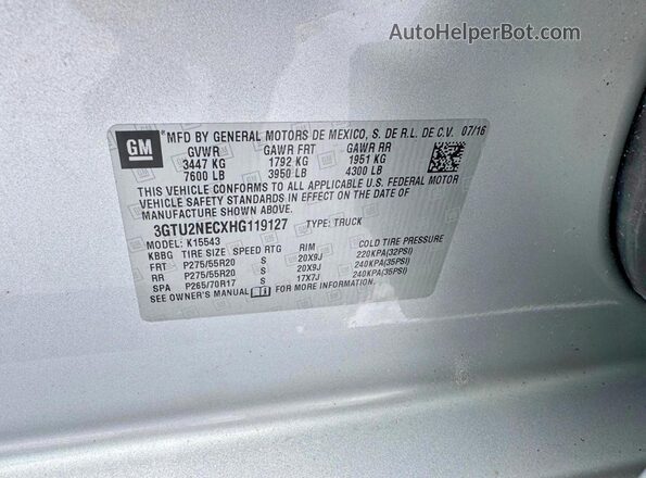3GTU2NECXHG119127 2017 GMC SIERRA White 