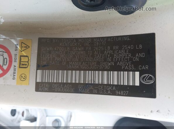 58ABK1GG5JU079790 2018 LEXUS ES 350 White Widok komory silnika