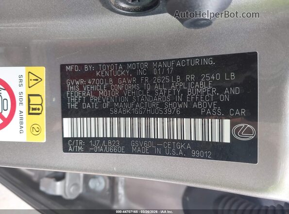 58ABK1GG7HU053976 2017 LEXUS ES 350 Серебряный Вид подкапотного пространства