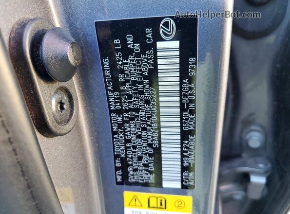 58ABZ1B10KU035227 2019 LEXUS ES Gray 