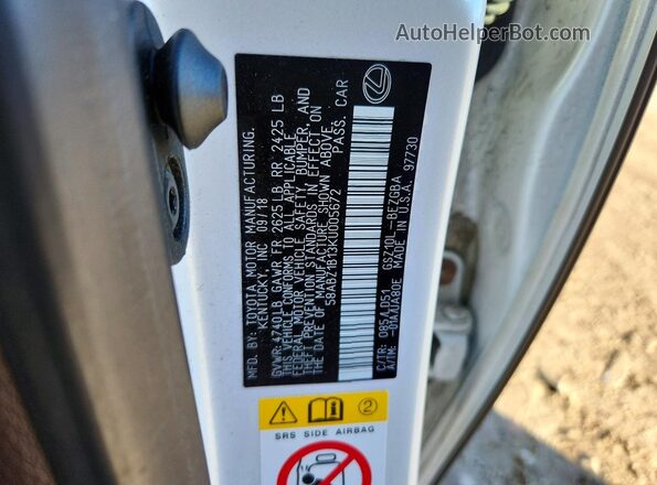 58ABZ1B13KU005672 2019 LEXUS ES White 