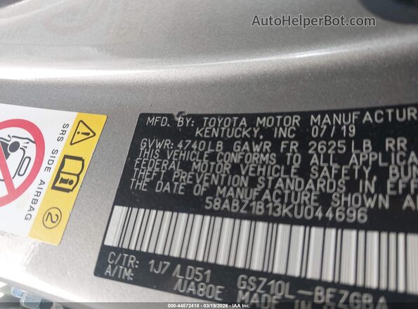 58ABZ1B13KU044696 2019 LEXUS ES 350 Серый 