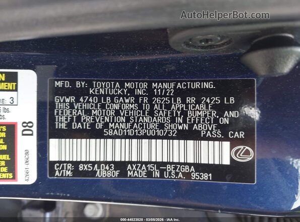 58AD11D13PU010732 2023 LEXUS ES 250 Синий 